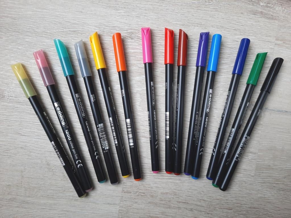 Edding 1200 viltstiften set van basiskleuren en pastel, Ophalen of Verzenden, Zo goed als nieuw, Potlood of Stift