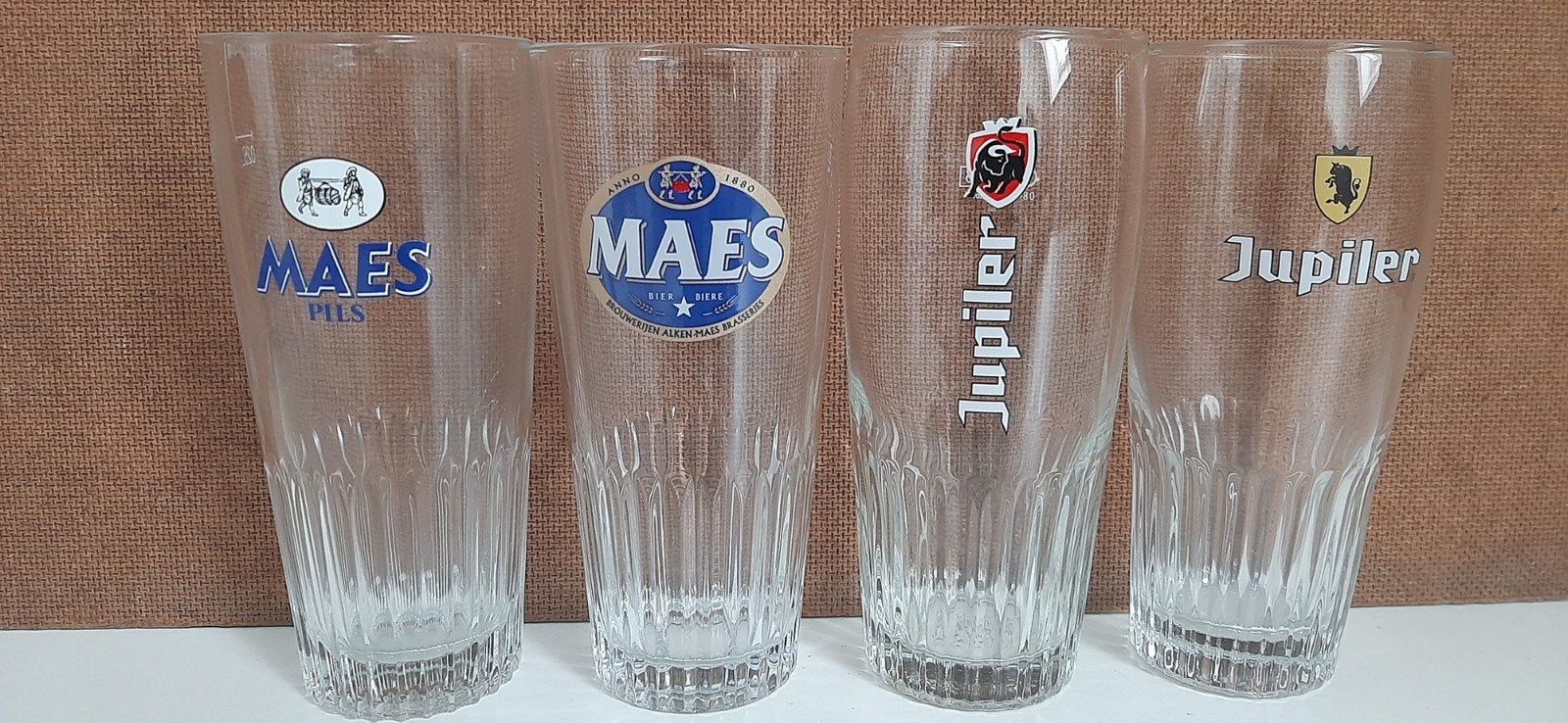 Belgische Bierglazen Maes en Jupiler, Verzamelen, Ophalen of Verzenden, Gebruikt, Glas of Glazen, Jupiler