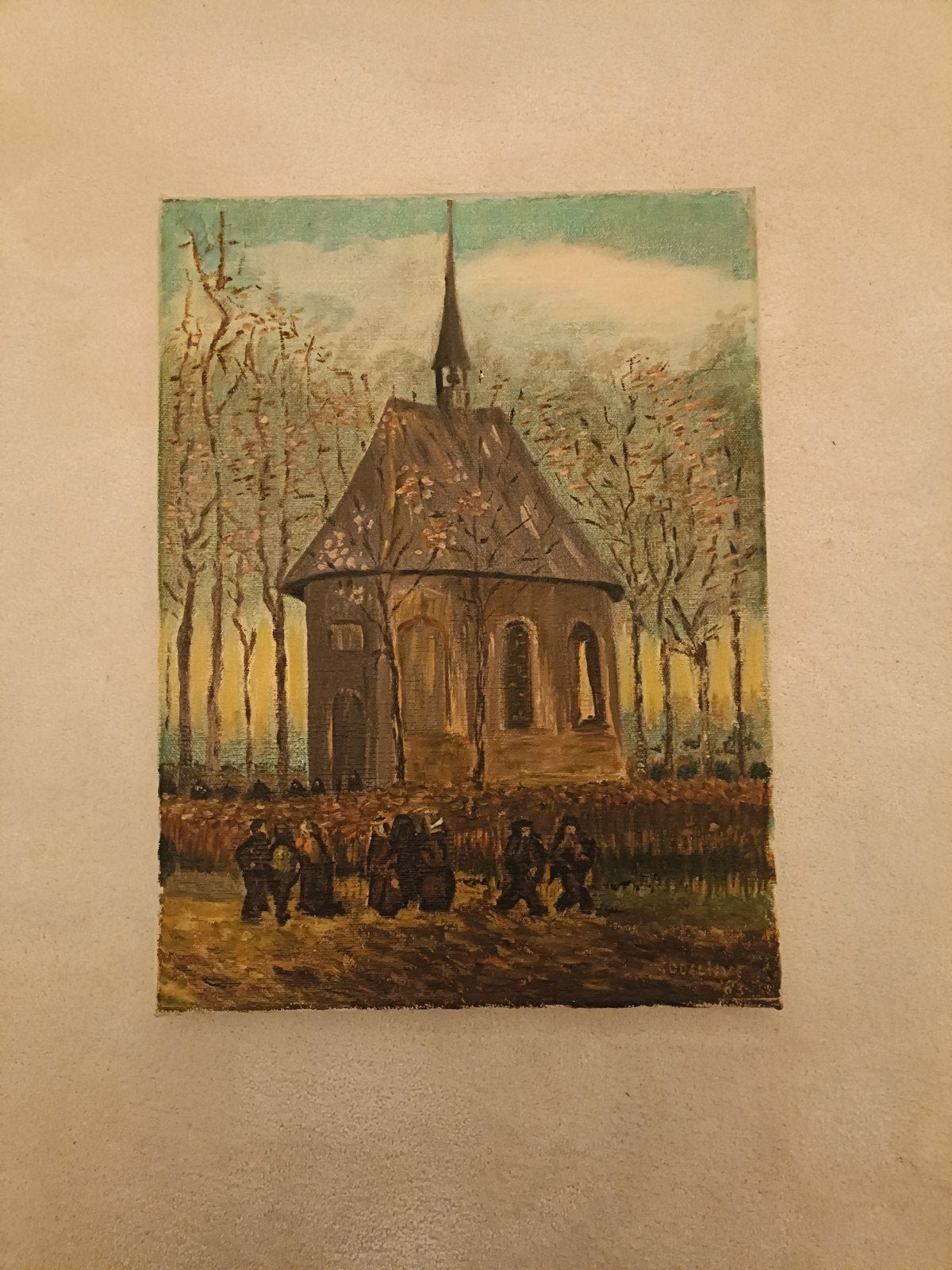 Schilderij van Gogh kerkje Nuenen door non Godelieve, Ophalen of Verzenden
