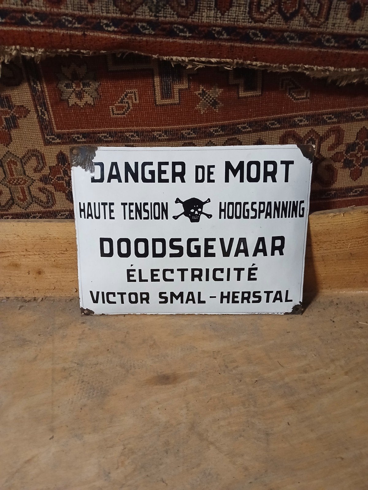 Vintage Emaille Doodgevaar Hoogspanning Bord Victor Smal, Ophalen