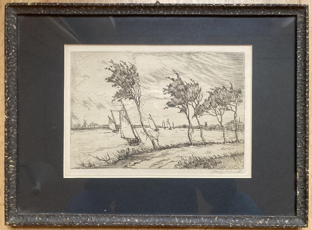 Litho Jan Schonk Kralingse plas, Antiek en Kunst, Kunst | Etsen en Gravures, Lithografie, Ophalen of Verzenden