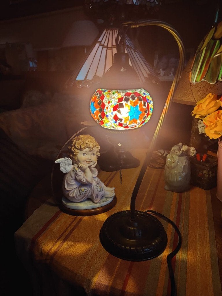 Oosterse mozaïek tafellamp – Ca. 40x 12 cm – glasmozaïek, Blauw, Ophalen, Glas, Handgemaakt