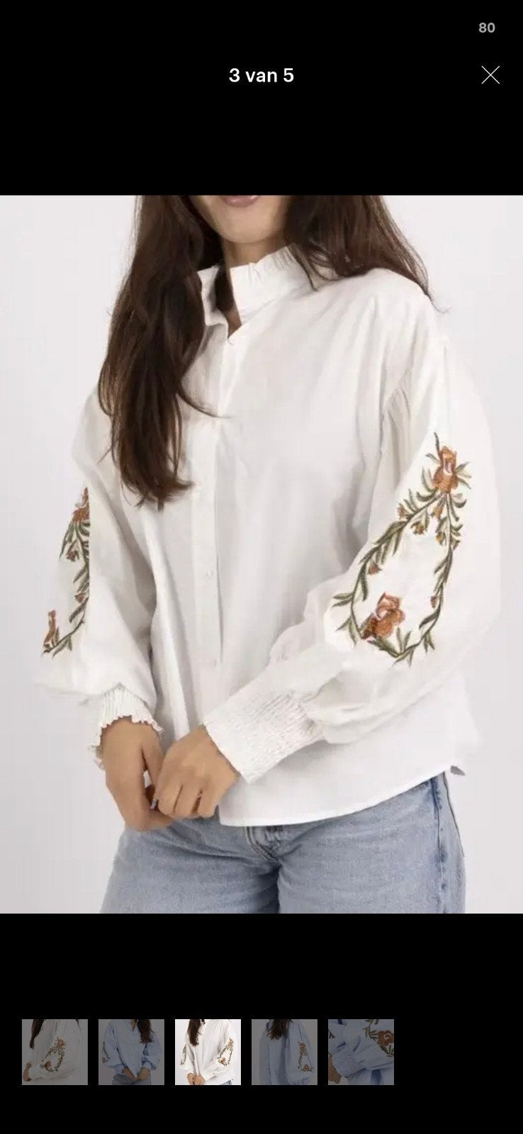 Blouse creme wit ballonmouw bloemen hippie boho nieuw S M, Ophalen of Verzenden, Nieuw, Wit