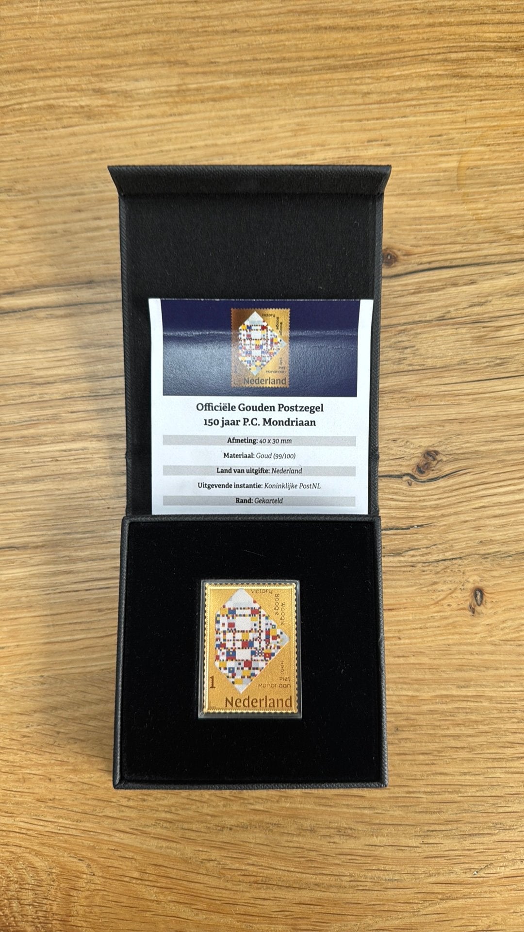 Officiële gouden postzegel 150 jaar P.C. Modriaan, Postzegels en Munten, Postzegels | Nederland, Ophalen, Na 1940