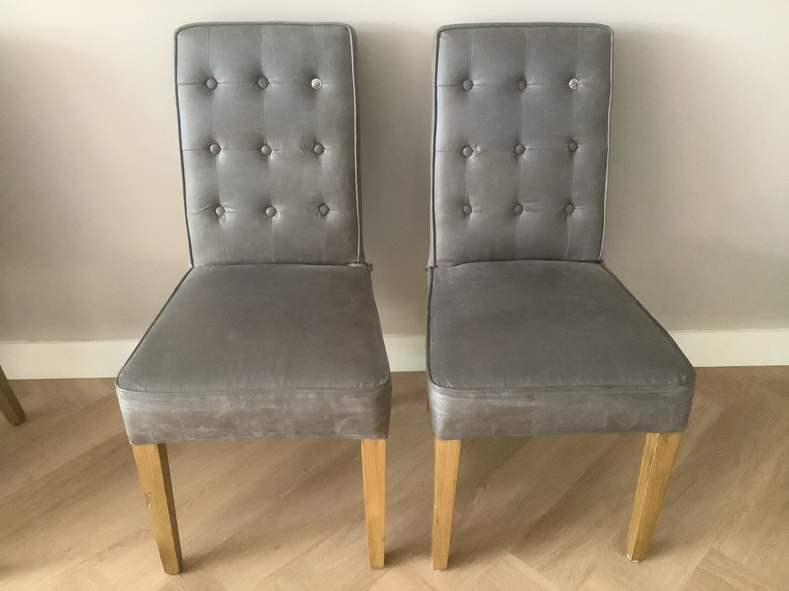 2 Riviera Maison eetkamerstoelen leerlook - naadje los, Ophalen, Gebruikt, Twee, Leer