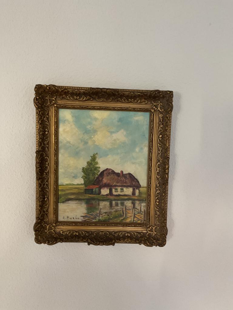 Landschap schilderij van A Burla op doek, ingelijst, Ophalen of Verzenden