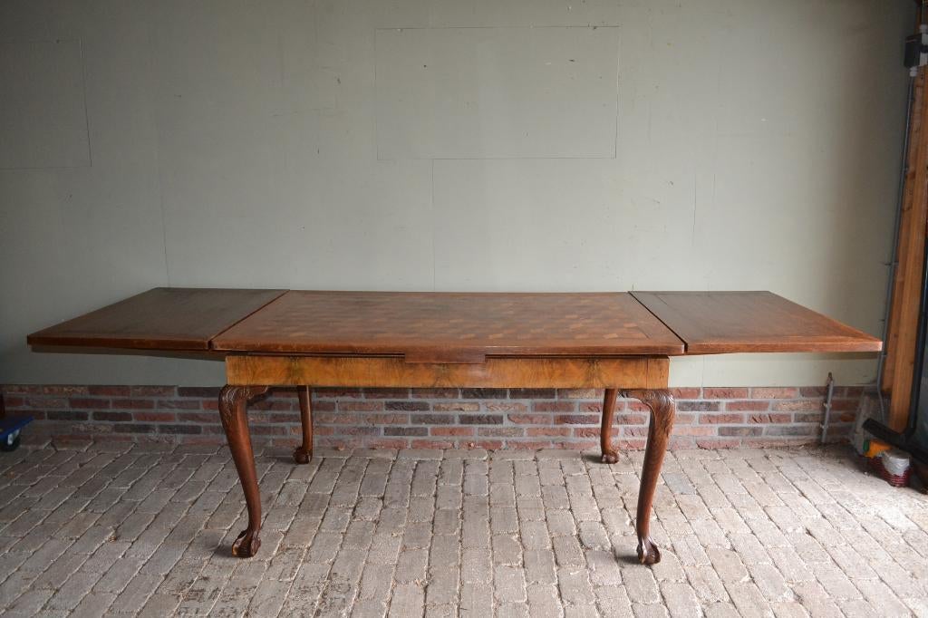 Prachtige antieke noten houten uitschuif eettafel 273 cm., Verzenden