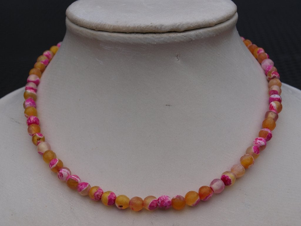 Kleurrijke kralenketting van agaat, Ophalen of Verzenden, Nieuw, Roze, Steen of Mineraal