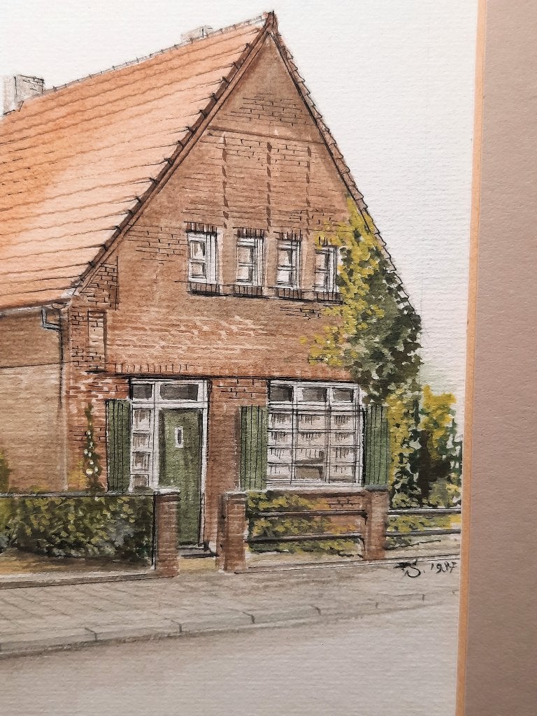 aquarel/gouache, Elmpterweg 3, Maasniel/Roermond, Realistisch, Ophalen of Verzenden, Aquarel, Overige onderwerpen