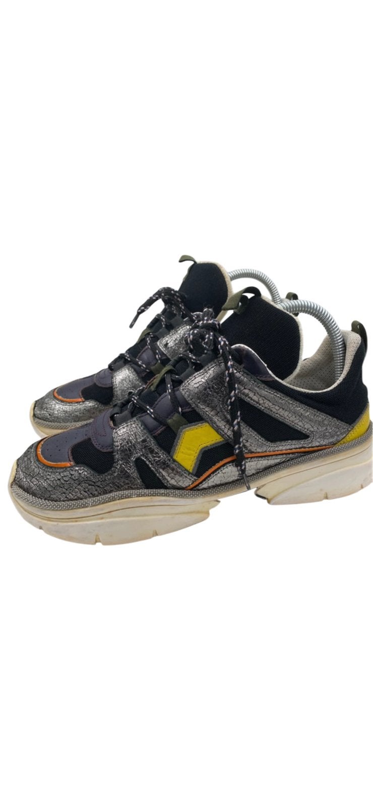 Isabel Marant Kindsay Sneakers - Zilver/Zwart/Geel maat 40, Zwart, Ophalen of Verzenden, Sneakers of Gympen, Gedragen