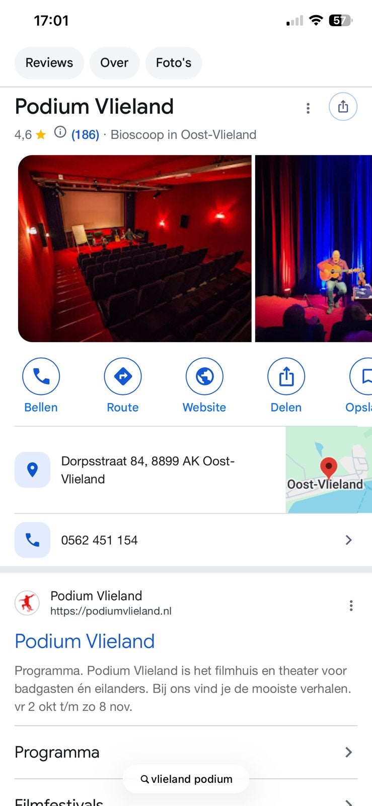 Podium Flim festival vlieland 1 ticket 20 tot 22 november, Eén persoon, Overige soorten, Arrangement, Overige typen