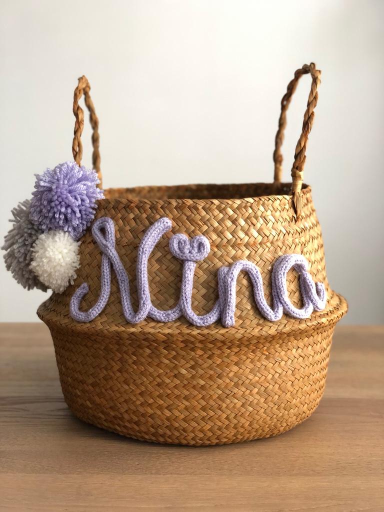 Mand met punniknaam en pompoms, Ophalen, Meerkleurig, Boho, Zo goed als nieuw