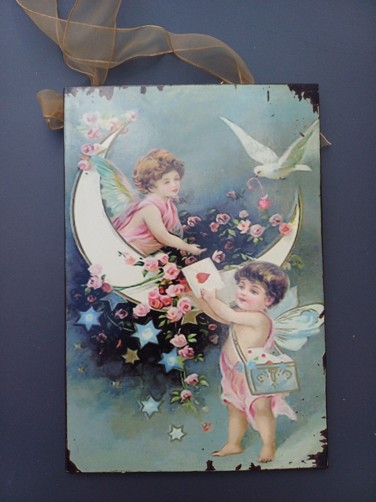 Ijzeren Engelen Schilderij - Vintage Decoratie, Ophalen of Verzenden