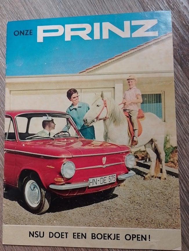 NSU Prinz 4 en Sport Prinz Coupe autofolder 1962, Ophalen of Verzenden, Zo goed als nieuw, Overige merken