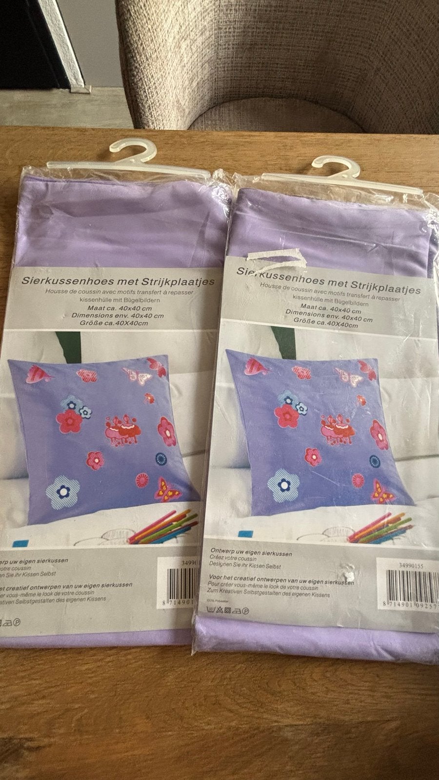Sierkussenhoes met Strijkplaatjes - 40x40 cm (2 stuks), Hobby en Vrije tijd, Handgemaakt, Textiel, Nieuw, Paars