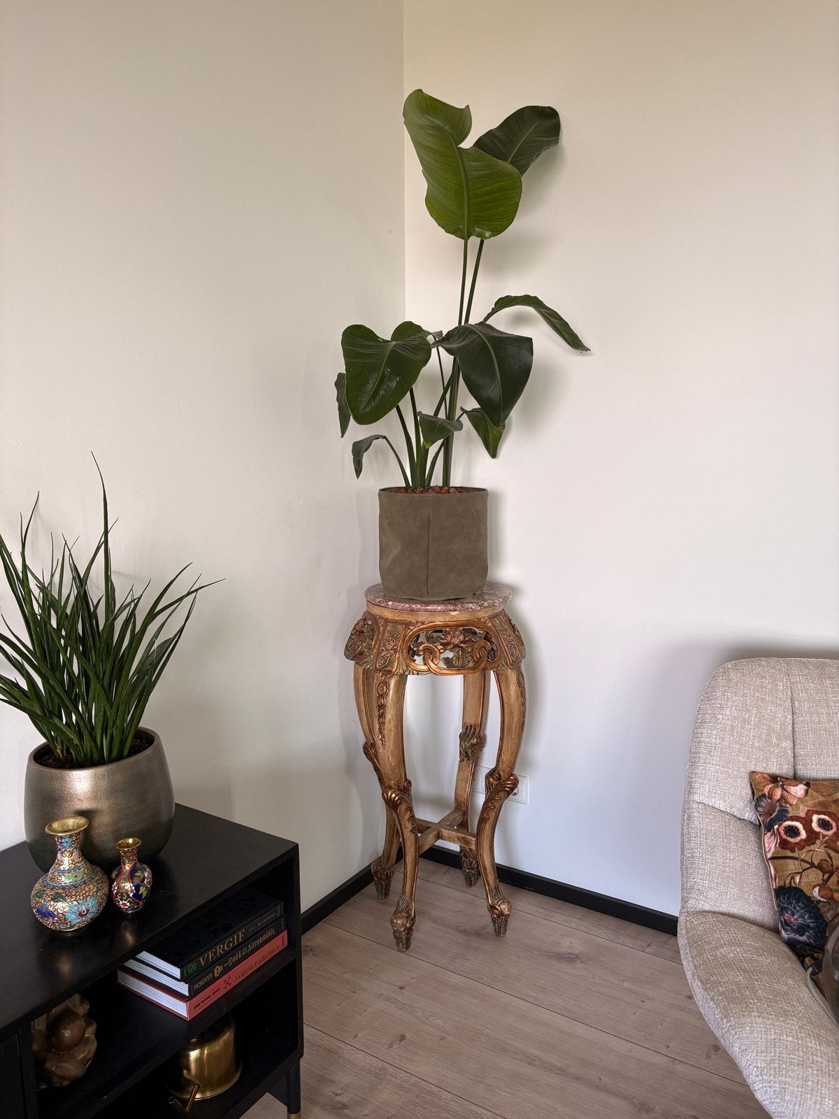 Antieke plantentafel met marmeren blad, Ophalen