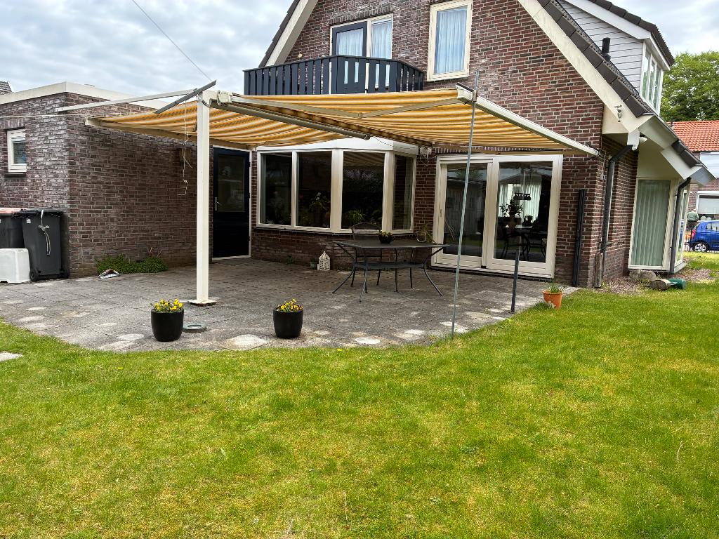Elektrisch zonnescherm met somfy systeem, Tuin en Terras, Zonneschermen, Gebruikt, 450 cm of meer, Elektrisch, Ophalen of Verzenden