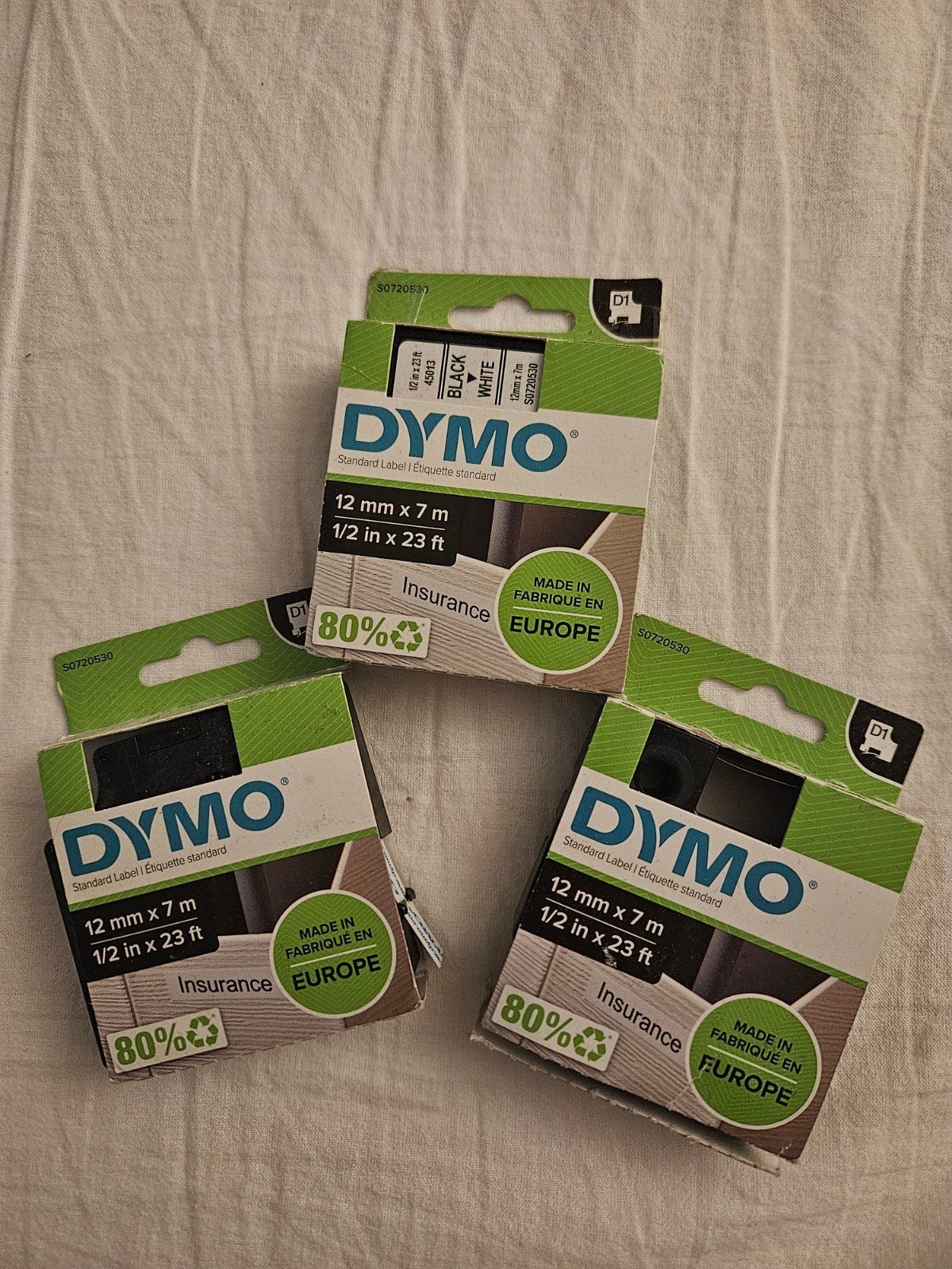DYMO originele D1 labels | Zwarte Tekst op Wit Label | 12 mm, Ophalen, Nieuw, DYMO