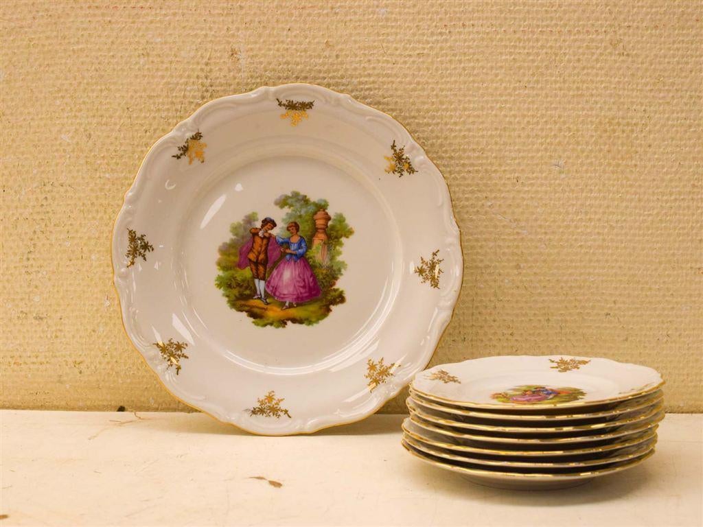 8 delig porseleinen gebaksservies 51350, Gebruikt, Ophalen of Verzenden, Bord(en), Wedgwood