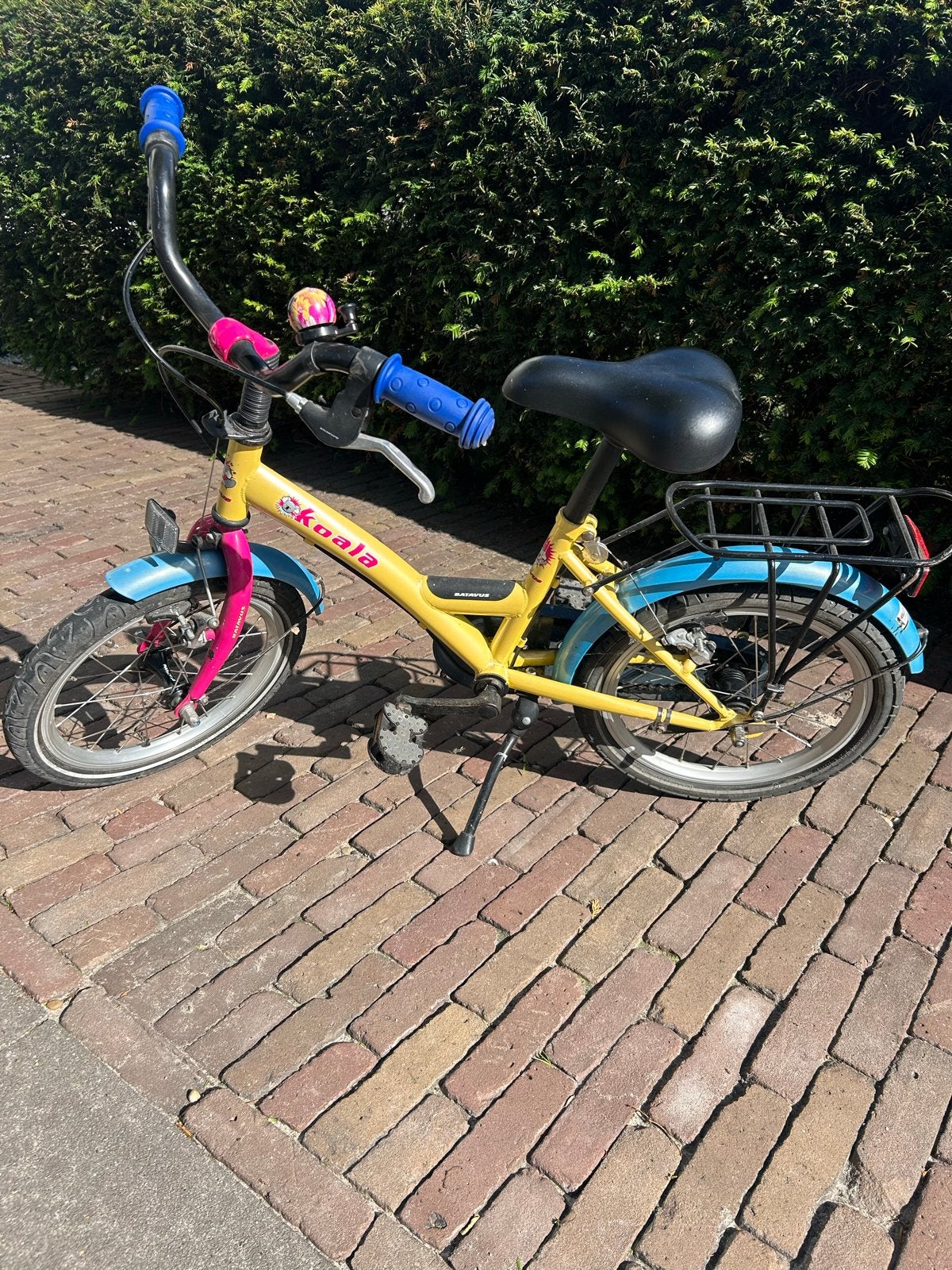 Koala kinderfiets 16 inch - Geel/Blauw/Roze, Fietsen en Brommers, Ophalen, Gebruikt, Terugtraprem, 16 tot 20 inch