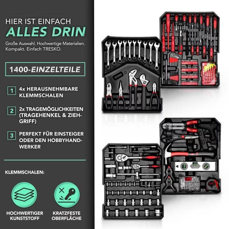 1400 delige gereedschapshapsset, Nieuw, Overige aantallen, Met koffer of flightcase, Ophalen