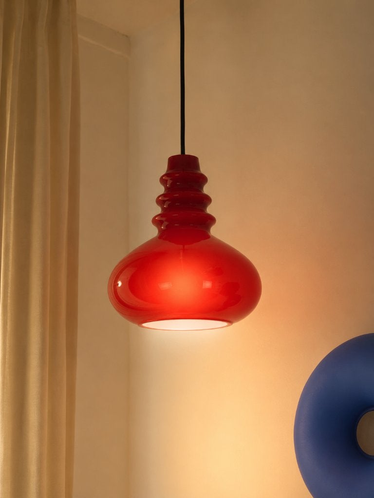 Vintage glazen hanglamp rood Peil & Putzler, Ophalen of Verzenden, Gebruikt, Glas, Vintage / jaren 70 / space age