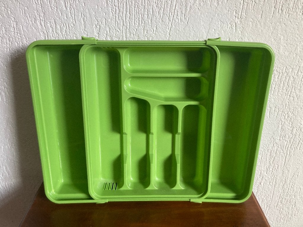 Vintage groene verstelbare bestekbak voor in keukenlade, Zo goed als nieuw, Minder dan 25 cm, Minder dan 100 cm, Groen