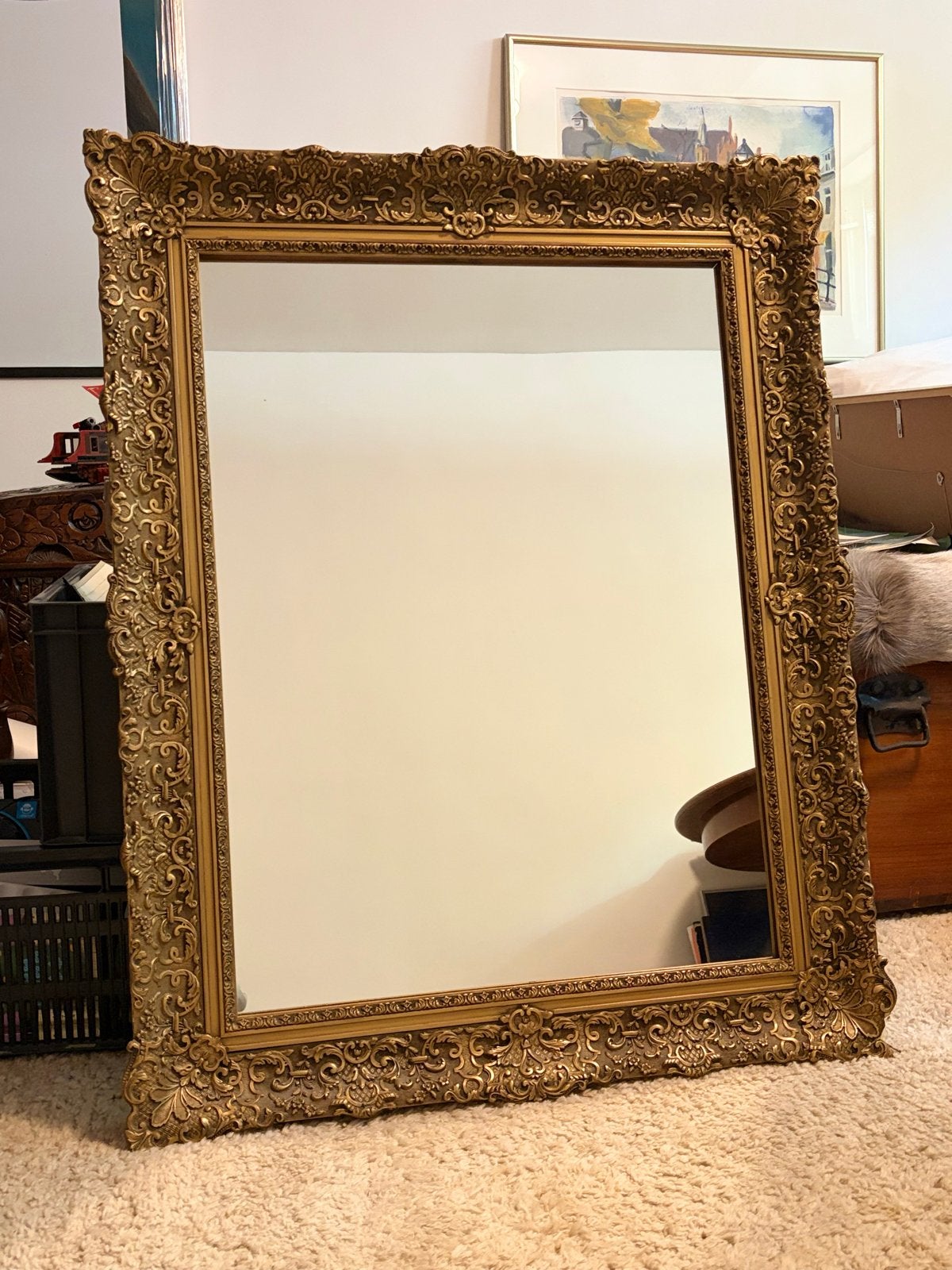 Grote Antieke Gouden Spiegel - Barok Stijl, Ophalen, Rechthoekig, 50 tot 100 cm, 100 tot 150 cm