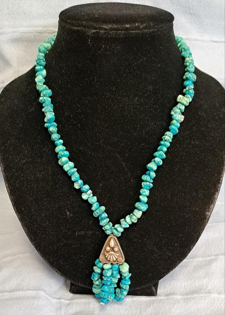 Native? Turquoise Zilveren Ketting met Hanger, Gebruikt, Blauw, Onbekend, Ophalen of Verzenden