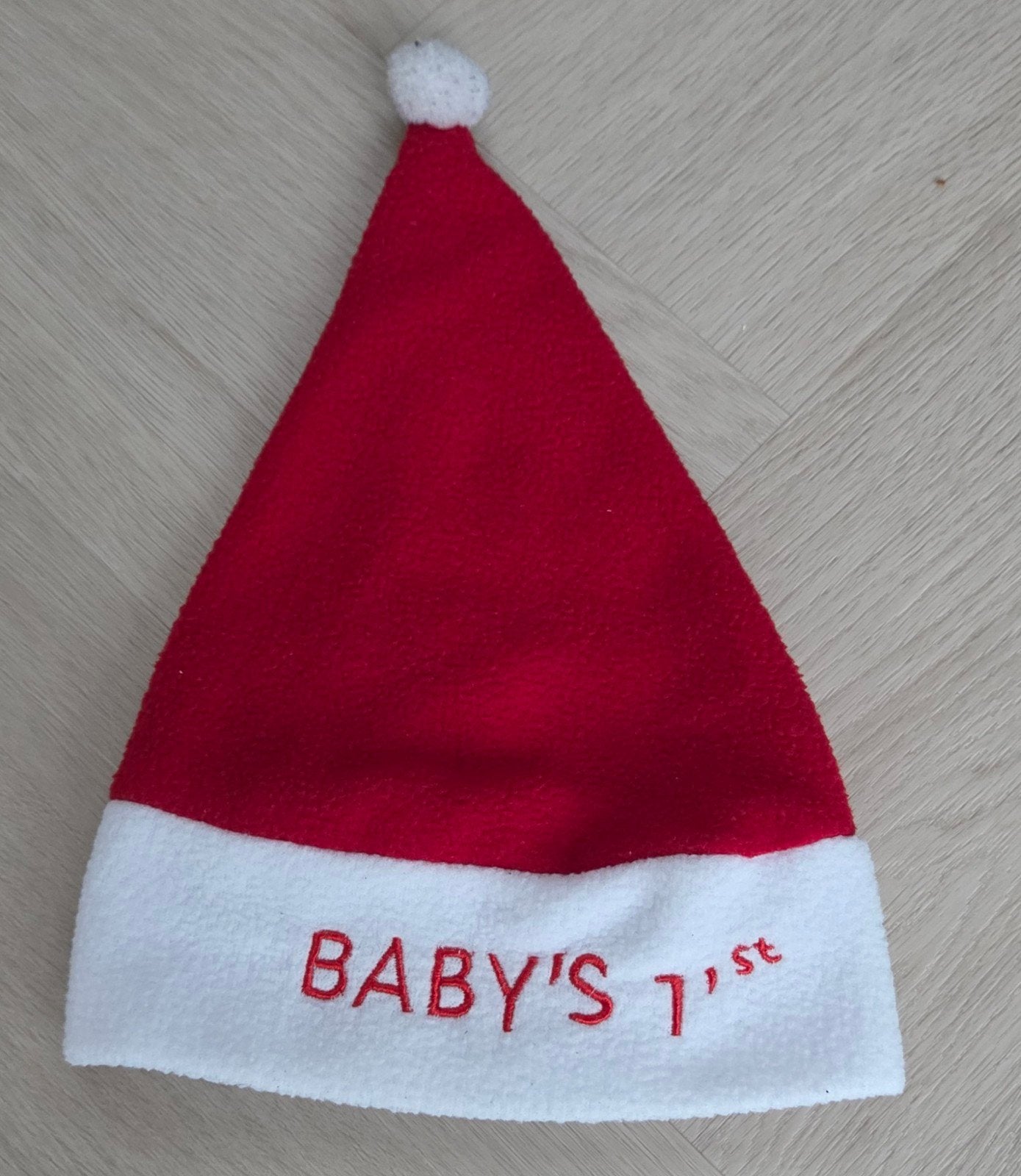 Baby kerstmuts met de tekst "Baby's 1st", Ophalen of Verzenden, Zo goed als nieuw, Jongetje of Meisje, Muts
