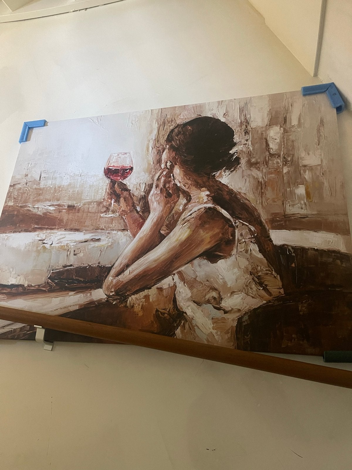 Schilderij Memorie - Vrouw met wijnglas (115x80cm), Antiek en Kunst, Ophalen, Figuren, Aquarel, Met textuur