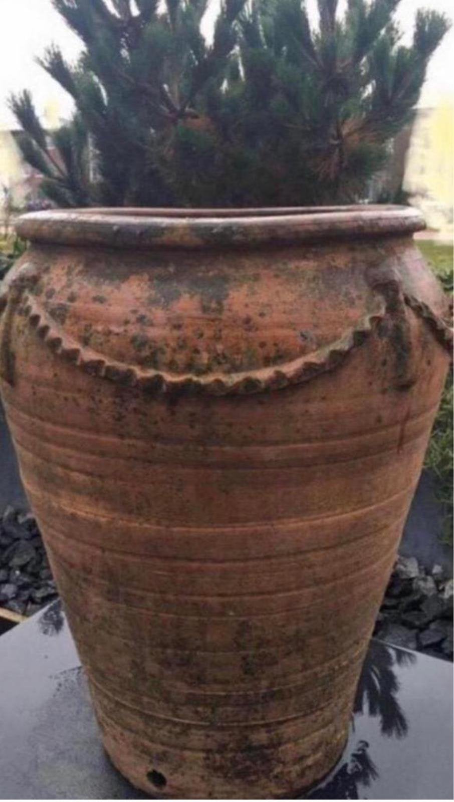 Prachtige 57cm groot hoge terracotta vaas bloempot uniek oud, Ophalen, Overige materialen, Gebruikt, Beige