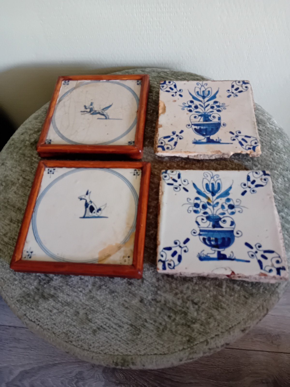 Antieke Delfts Blauwe Tegels met Houten Lijst, Antiek en Kunst, Antiek | Wandborden en Tegels, Ophalen