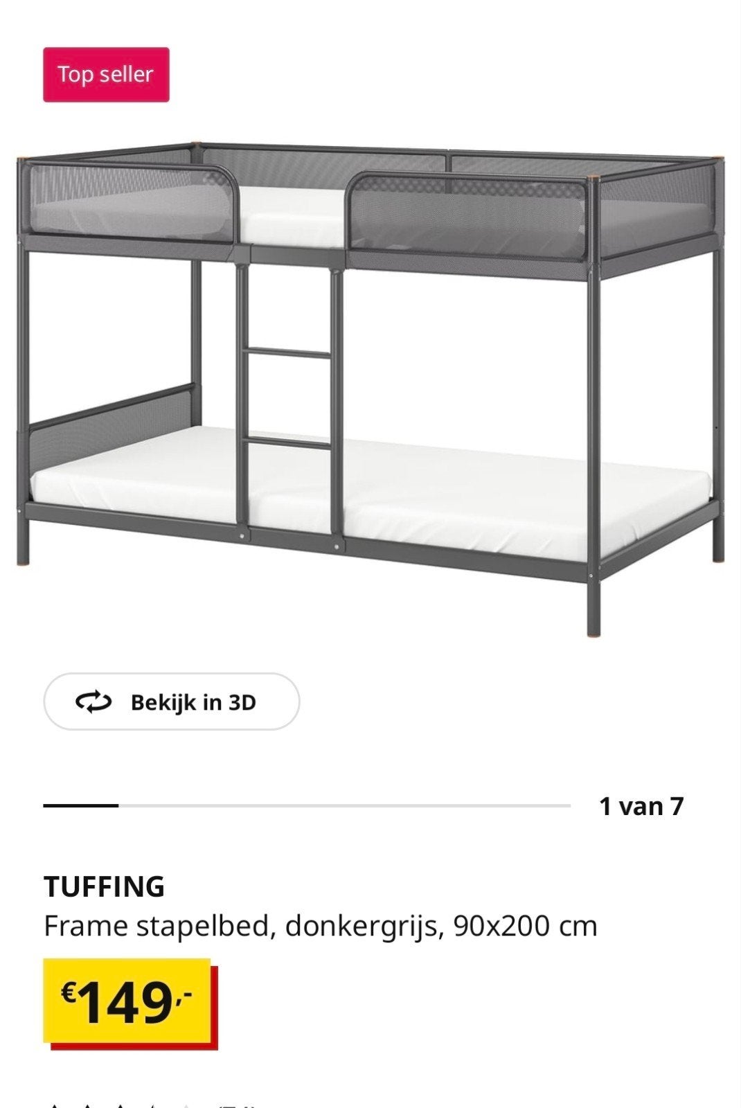 IKEA Tuffing Stapelbed met 2 matrassen en beschermers, Ophalen