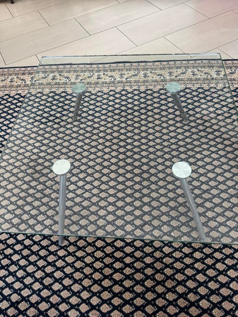 Maupertuus salontafel 70x70x30 - Glas en Metaal, Ophalen, Gebruikt, 50 tot 100 cm, Vierkant