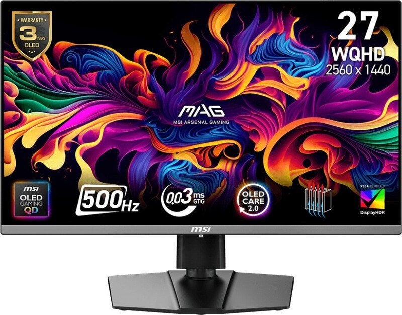 MSI MAG 272QP QD-OLED X50 500hz OLED monitor, Gaming, Zo goed als nieuw, 201 Hz of meer, DisplayPort