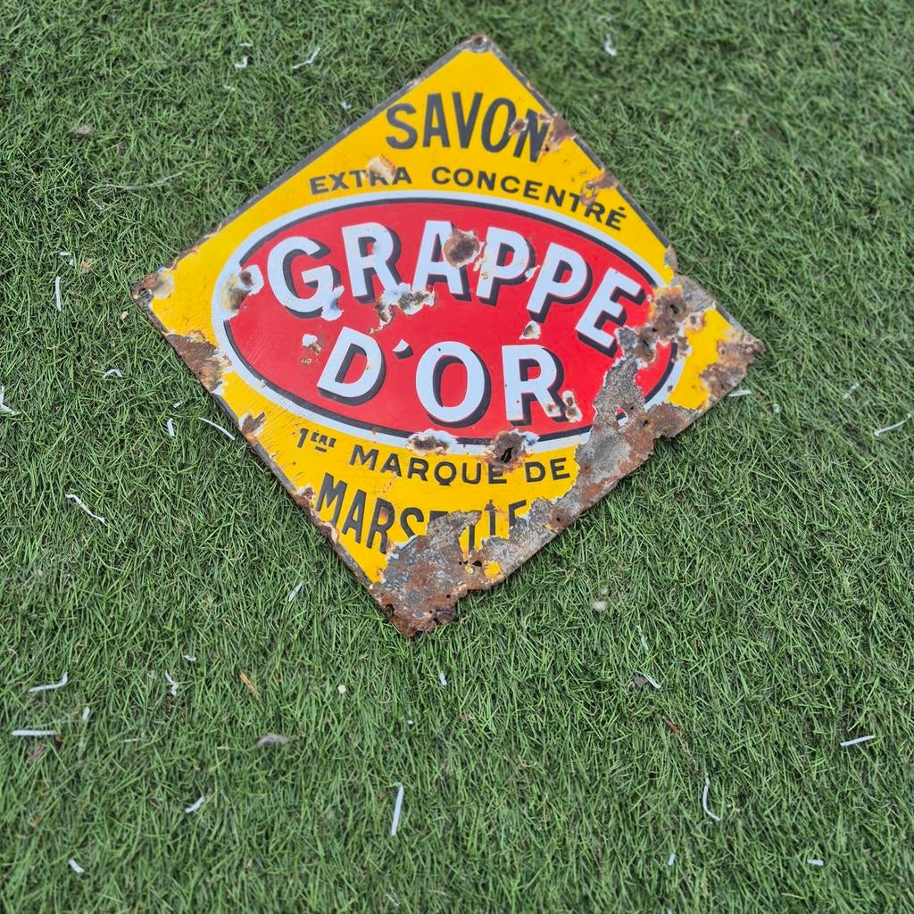 Vintage Grappe D'Or Emaille Reclamebord - Savon Marseille, Antiek en Kunst, Antiek | Emaille, Ophalen of Verzenden