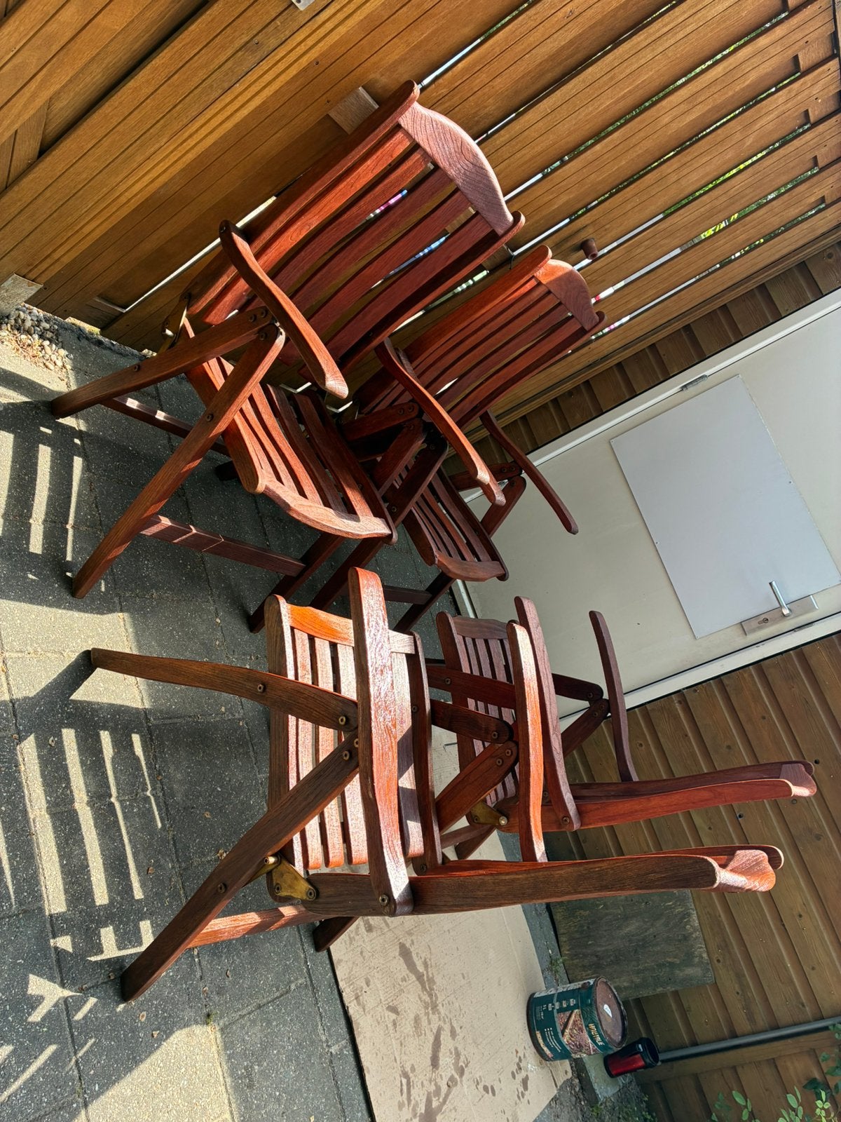 4 teakhout tuinstoelen, Ophalen of Verzenden, Zo goed als nieuw, Rechthoekig, Teakhout