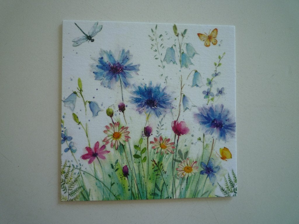 Blauwe korenbloemen bloemen libelle vlinders, Verzenden, Voor 1920