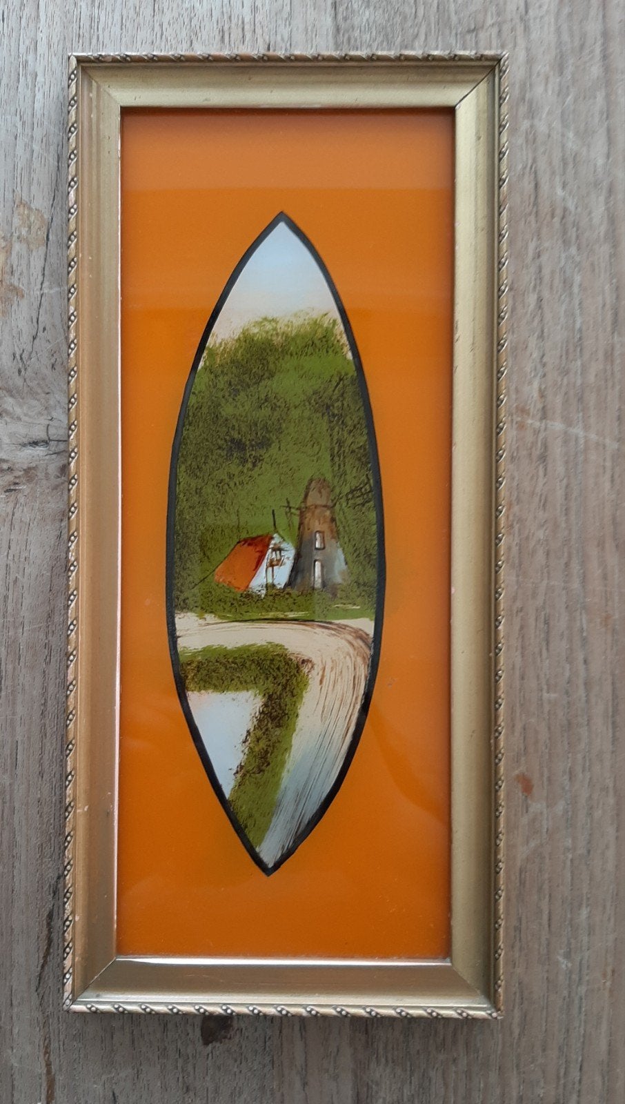 schilderijtje landschap met huis, Ophalen of Verzenden