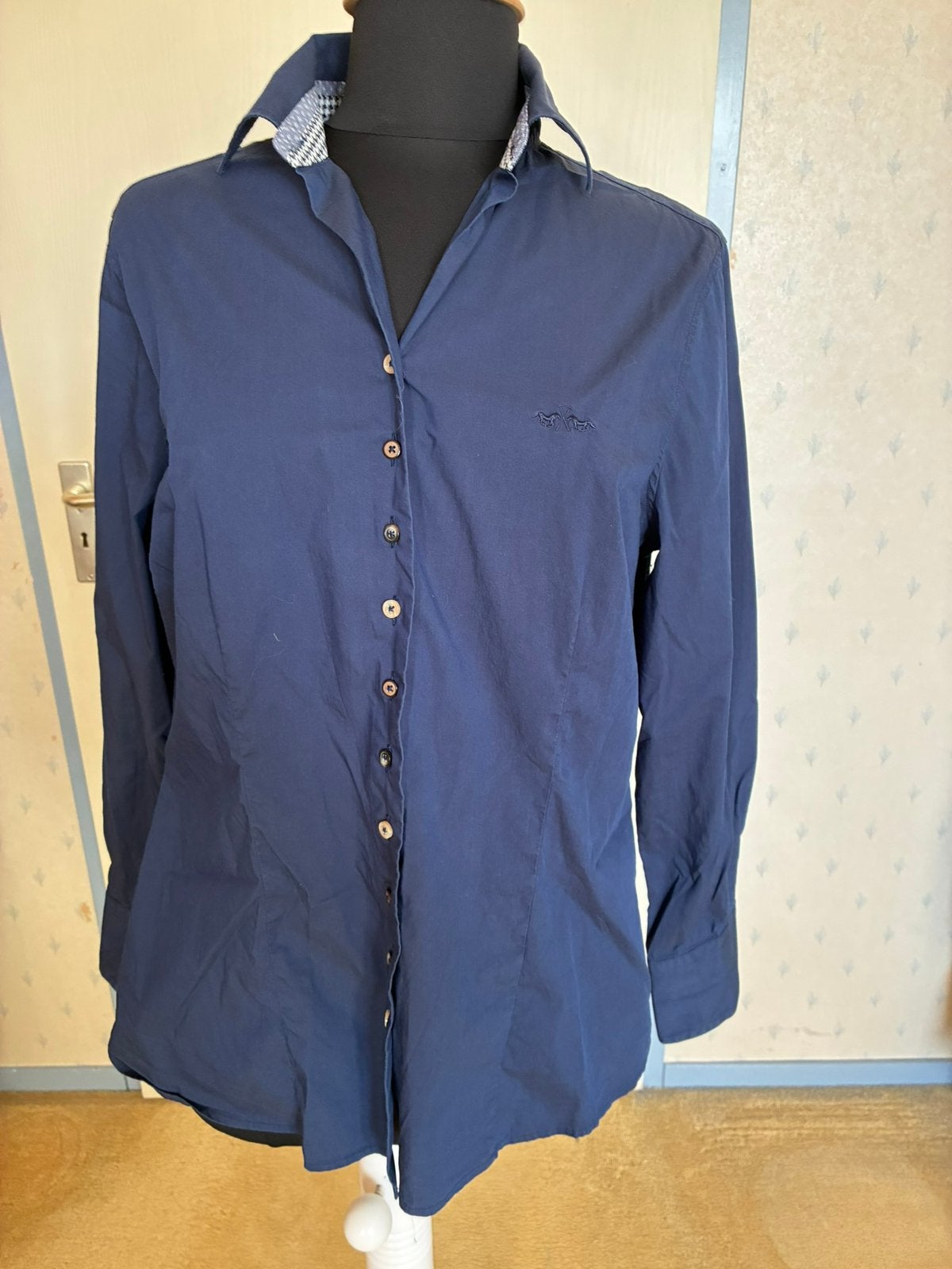074 HV Society blouse in maat XXXL blauw/wit, Verzenden, Zo goed als nieuw, Maat 42/44 (L), Blauw