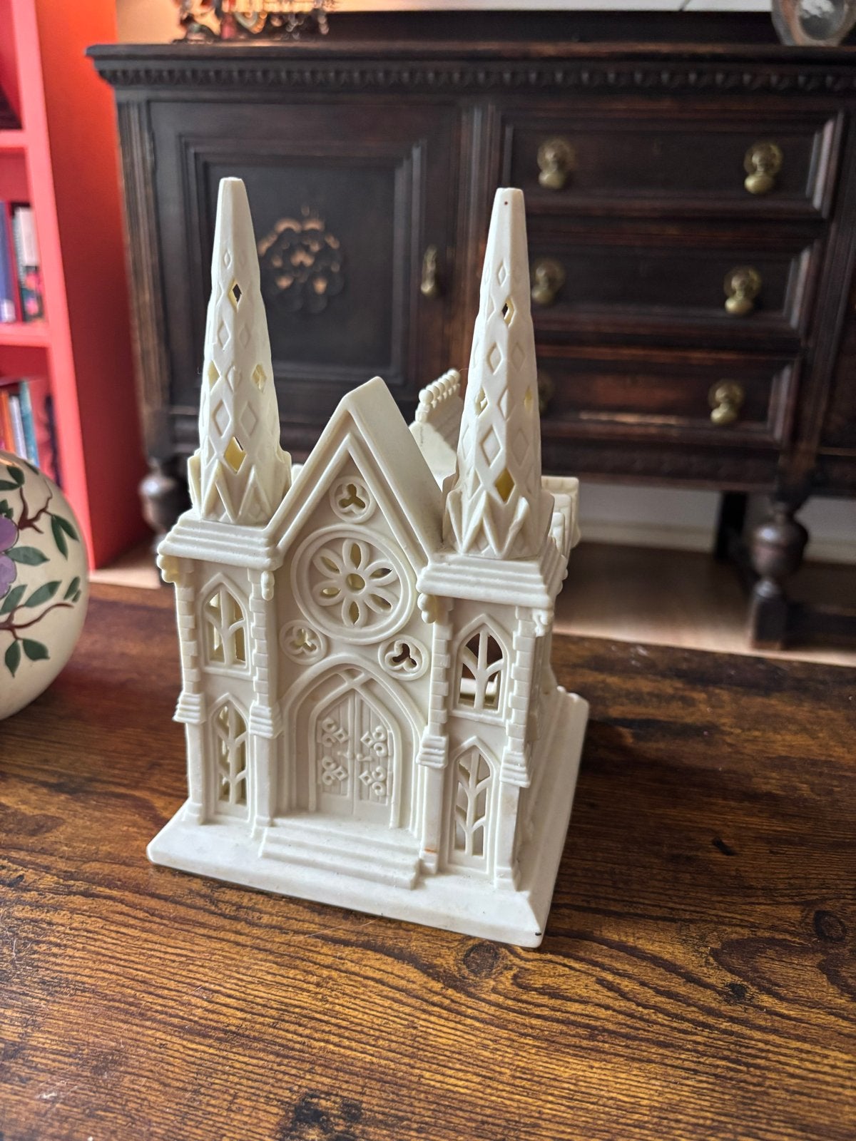 Vintage porseleinen kaarsenhouder - Kathedraal, Antiek en Kunst, Ophalen of Verzenden