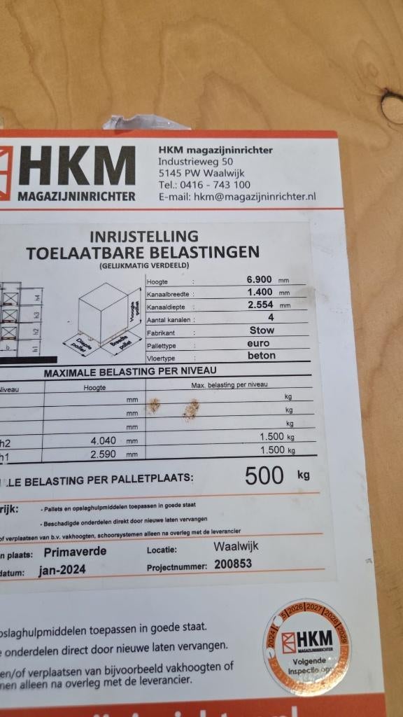 Inrijstelling Stow 36 palletplaatsen 500kg, Ophalen, Gebruikt, 100 cm of meer, Overige typen