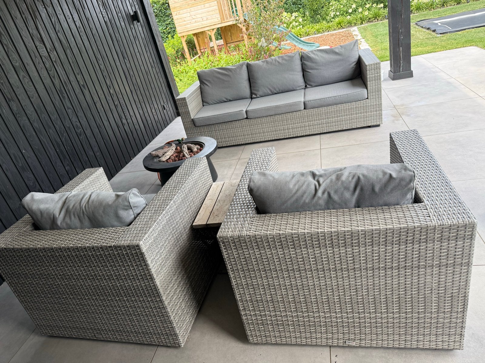 Loungeset met 3-zitsbank en 2 fauteuils Forza, Ophalen, 5 zitplaatsen, Zo goed als nieuw, Loungeset