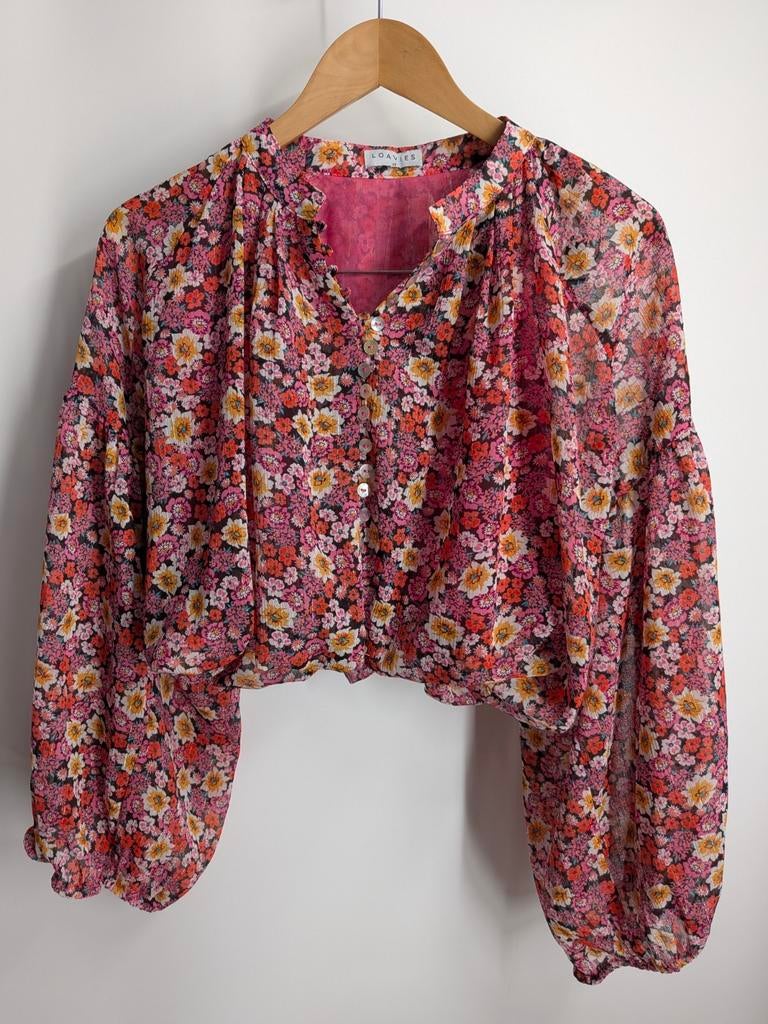 Loavies gebloemde cropped blouse maat XS (2686*), Kleding | Dames, Blouses en Tunieken, Loavies, Overige kleuren, Ophalen of Verzenden