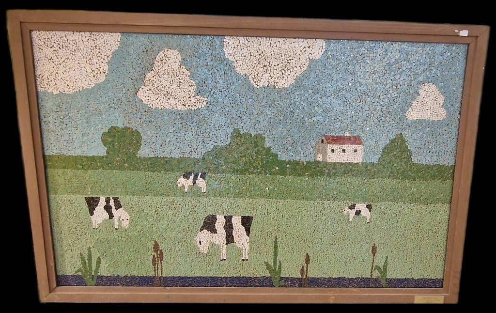 Groot mozaiek weidelandschap 148x95 cm, Ophalen