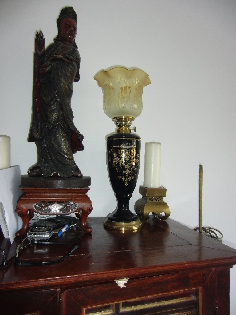 opaline Olie lamp met opaline kap, Antiek en Kunst, Ophalen