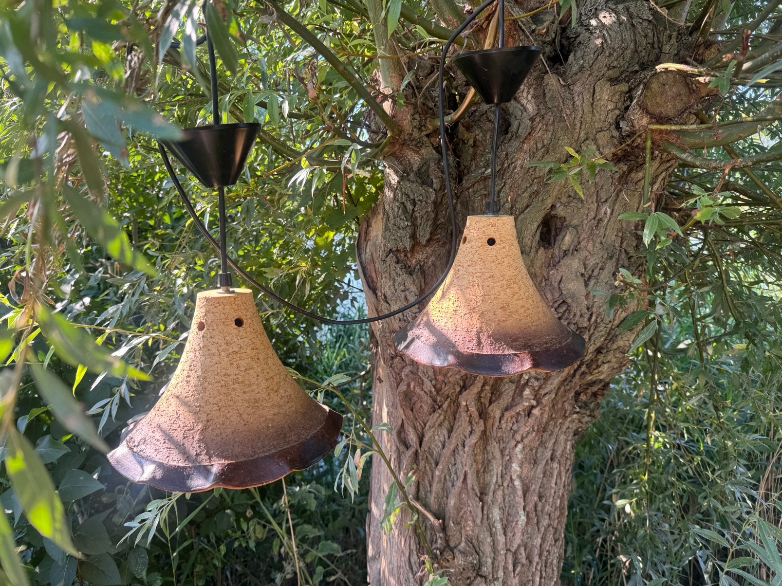 2 mooie vintage keramieken west duitse kloklampen bruin, Ophalen of Verzenden