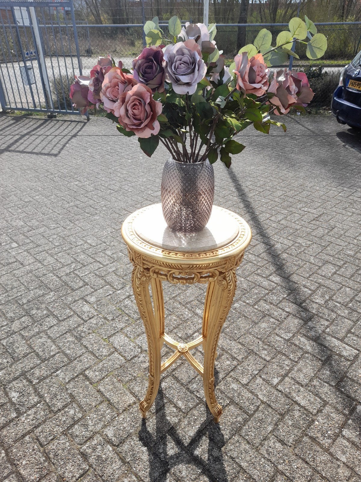 Mooie barok zuil bloemen tafel marmeren blad  goud, Ophalen, Zo goed als nieuw