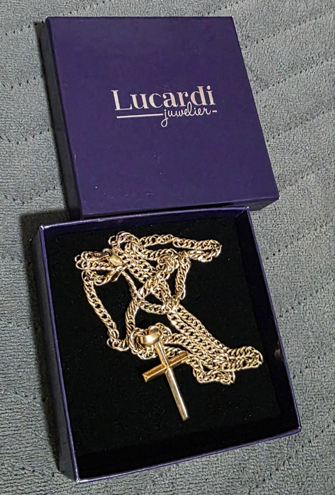 Men's925Sterling silver gold-plated chain with cross pendant, Met hanger, Ophalen of Verzenden, Zo goed als nieuw, Goud